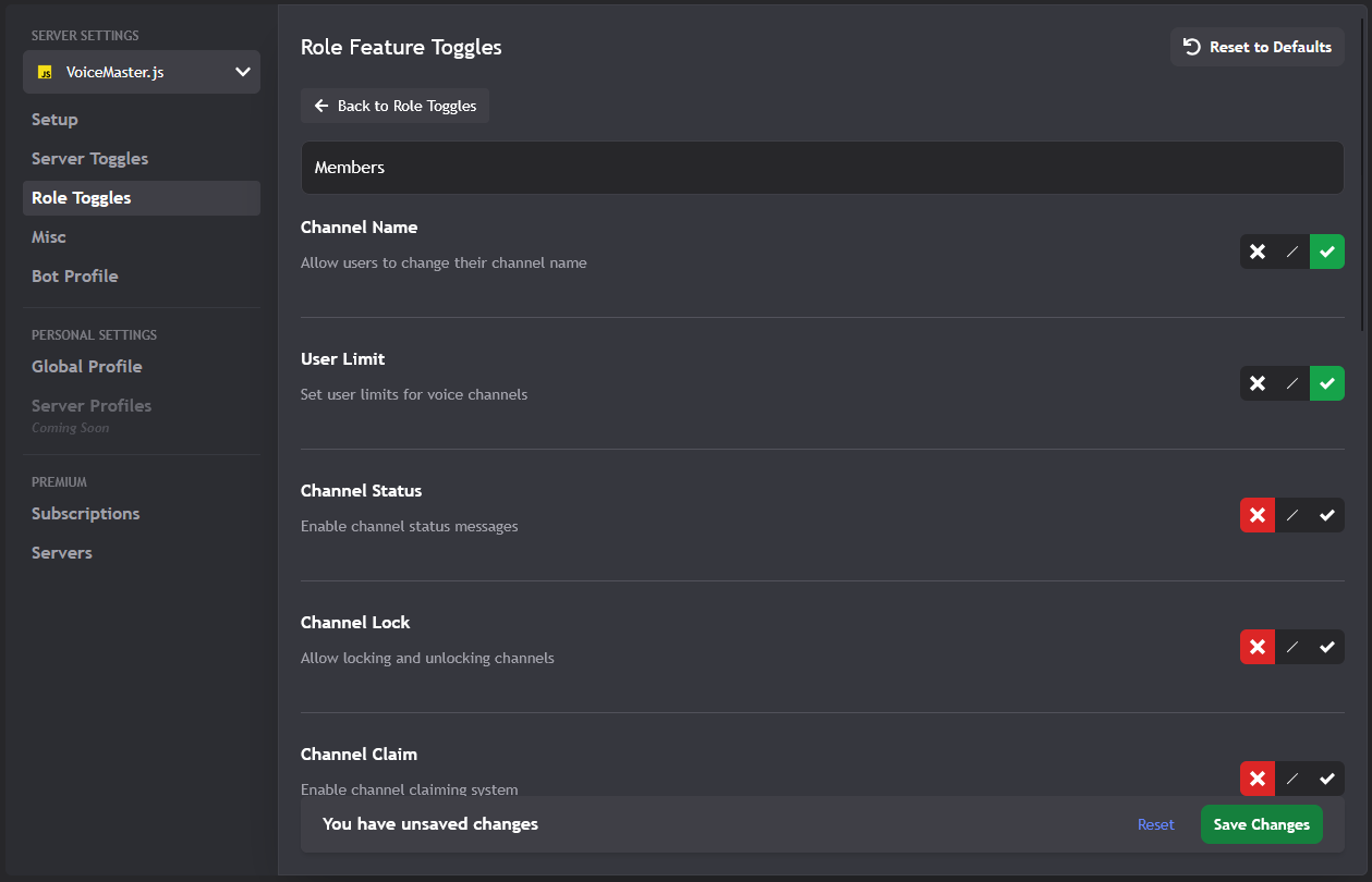 Role-specific feature settings