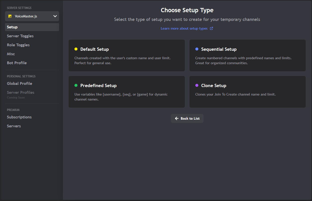 Creating a new setup configuration