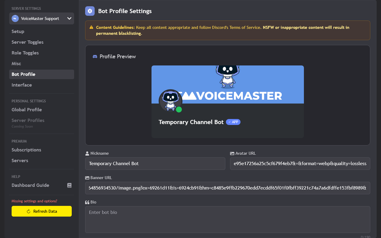Bot profile customization