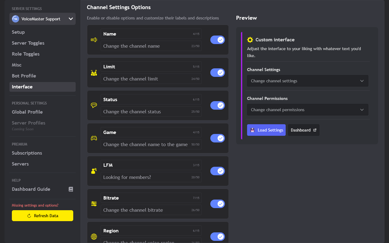 Interface customization